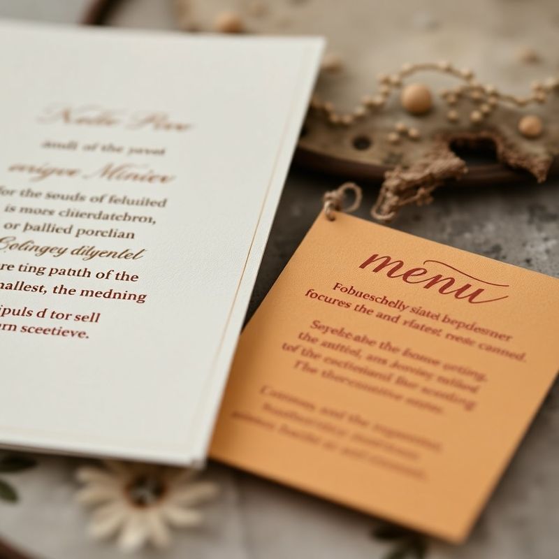 Wedding stationery suite in amber and cream tones with letterpress typography