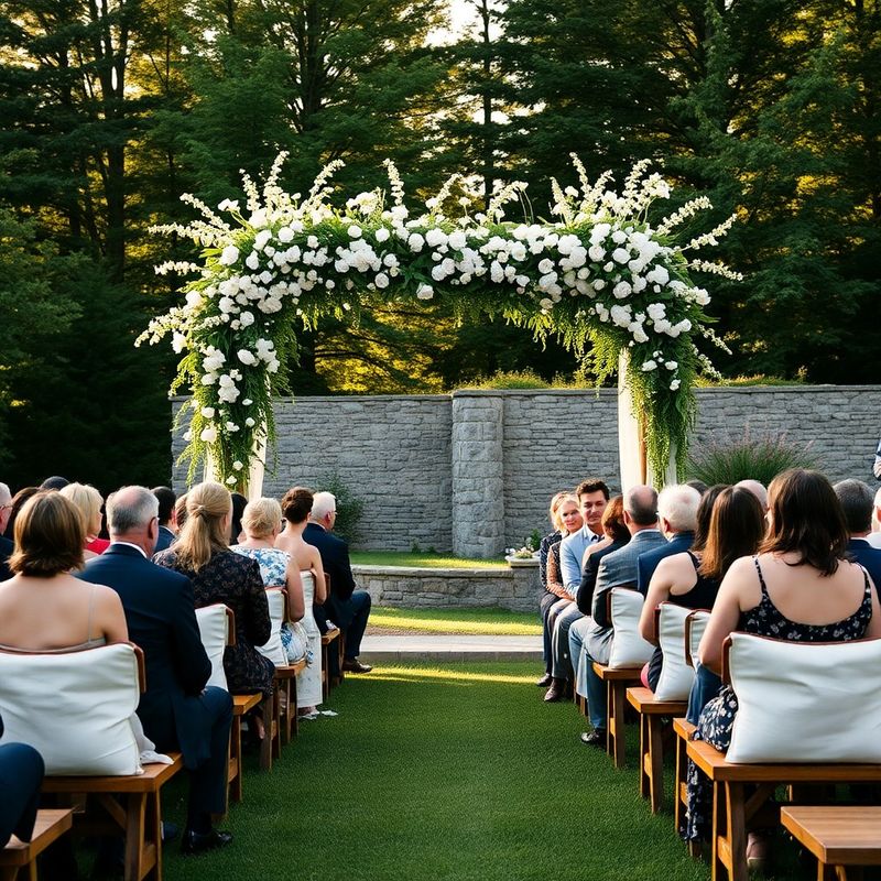 Outdoor ceremony at a stone estate in Caledon with a wildflower arch